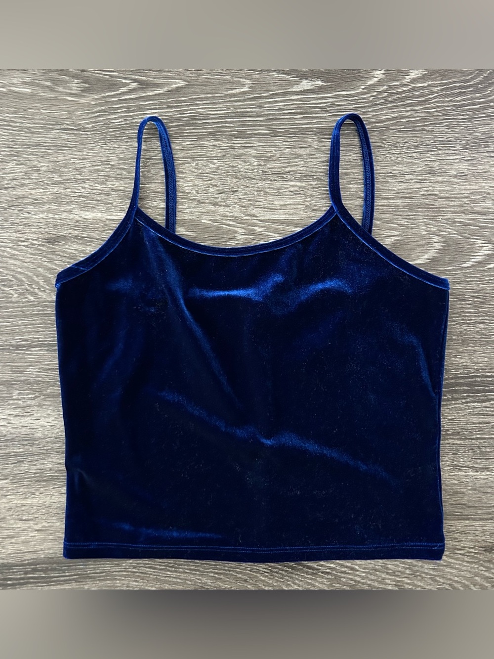 Vintage 90s Y2K In Charge Dark Blue Velvet Spaghetti Strap Tank Top Cami Size S